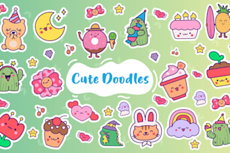do cute kawaii emoticon doodle stickers illustration designs