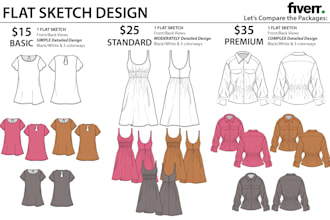 create professional custom fashion technical flat sketches