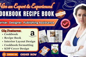 design and write cookbook recipe book, cooking recipe, food recipes, publishing