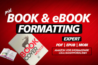 do book formatting, kindle ebook formatting, and hardcover layout design