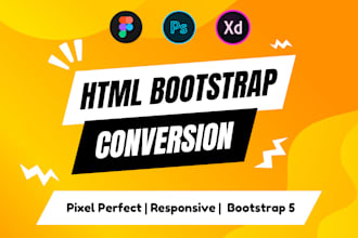 convert psd to html, figma to html responsive bootstrap 5