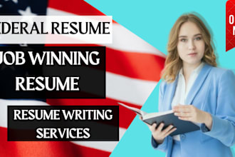 write a professional ats cover letter, usajobs federal resume, linkedin bio, cv