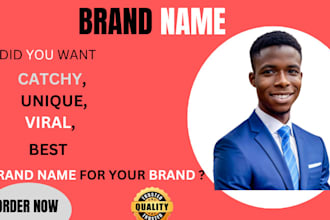 create unique brand name, business name, product name, slogan and logo