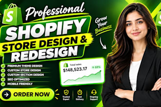 build shopify store design, shopify store, shopify website or redesign shopify