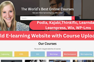 do online course website on thinkific, kajabi, podia, learndash, learnpress, wix