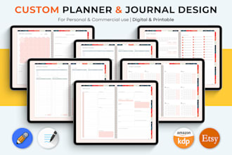 design custom digital planner, printable journal design, calendar and workbook
