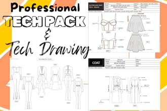 create fashion tech pack and technical flat drawing for you