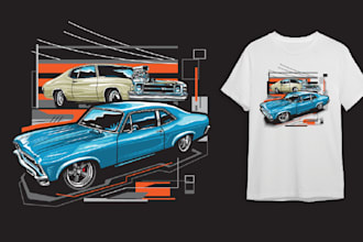 create highly detailed vector vintage hot rod car