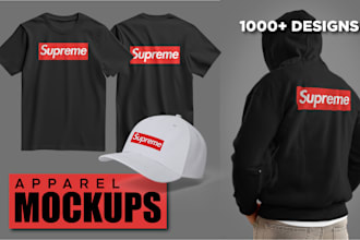 create cap, hoodie and 3d t shirt mockups with your design