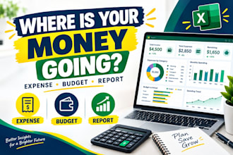 create an excel expense tracker, budget spreadsheet and financial report