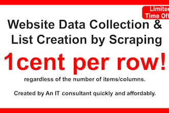 scrape from any website and make a list for 1 cent per row