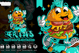 design burger cartoon mascot logo
