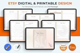 custom design etsy hyperlinked digital planner, digital journal and calendar