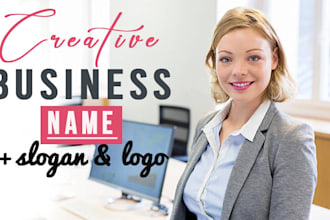 create unique brand, company, business name, slogan with catchy logo design