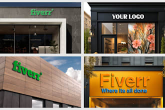 create 10 photo realistic shop front 3d logo mockups