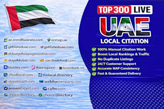 create top 300 uae, dubai local citations and directories for local SEO