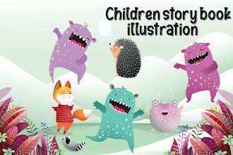 draw awesome children story book illustration, kids book, book illustration