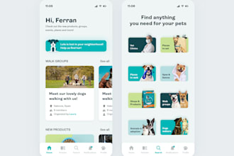 build petcare app, pet marketplace app, veterinary app, pet walking app