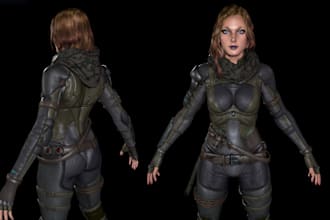 create 3d realistic character, 3d armor, nsfw for animation, rig3d to ue5, unity