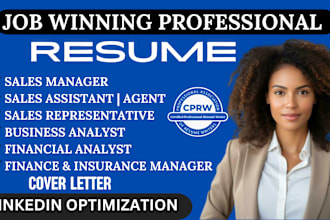 write sales manager, sales assistant, sales engineer, finance, marketing resume