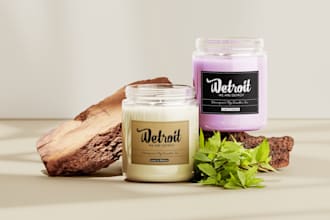 do minimal candle label design, DIY candle care sticker, candle jar 3d mockup