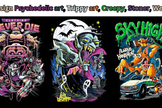 create psychedelic illustration, trippy art for poster, album cover, merchandise