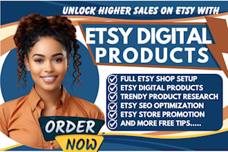 setup etsy digital product shop, etsy digital products, etsy product listing SEO