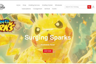 design 7 figure tcg pokémon shopify website pokémon scarlet shopify store
