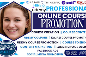 create online course content, udemy promotion and marketing, kajabi ebook writer