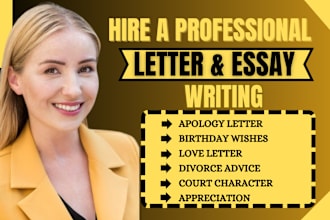 write apology letter, divorce advice, birthday wishes, court character, love