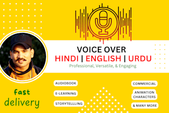 be your professional male voice over artist in hindi and english