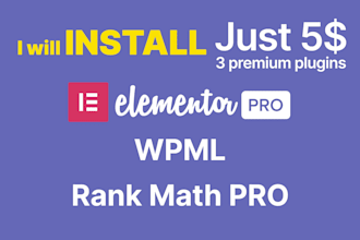 install elementor pro, rank math, wpml