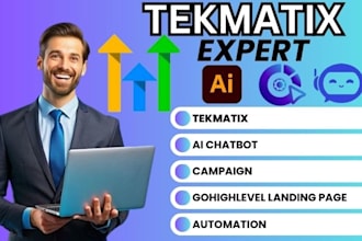 setup tekmatix automations landing page and campaigns