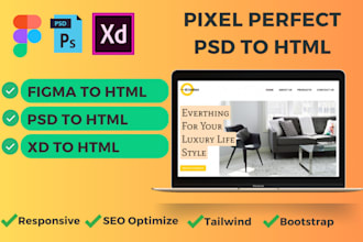 convert figma to HTML, xd, PSD to HTML using tailwind CSS or bootstrap