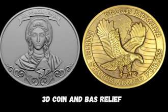 sculpt detailed 3d coin model ancient coin bas relief and coin logo for you