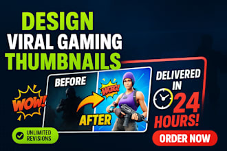 design viral gaming youtube thumbnails with clickbait style in 24 hours