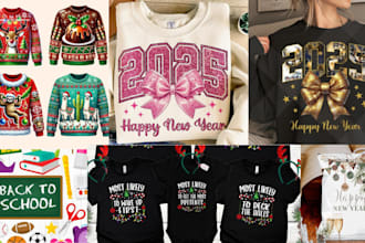 do custom new year 2025 merchandise design t shirts mugs and more graphics