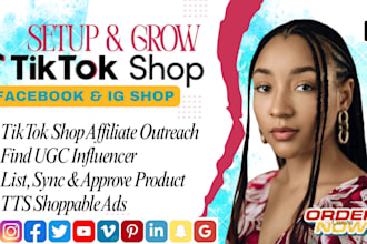 set up tik tok shop dropshipping promotions, ugc ads, tiktok affiliate outreach
