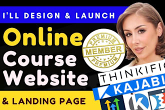 setup complete online course website and landing page on thinkific, kajabi