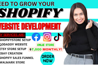 build godaddy setup shopify digital etsy shop redbubble, walmart and ebay store