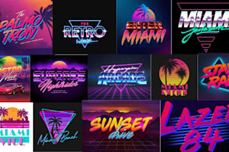 do 80s retro futuristic vintage logo, and neon synthwave,70s 90s chrome 3d