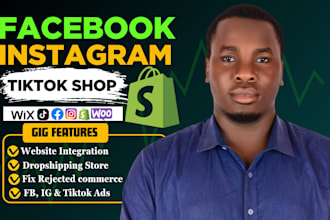 set up fb, ig or tik tok shop with ecommerce shopify store marketing ads