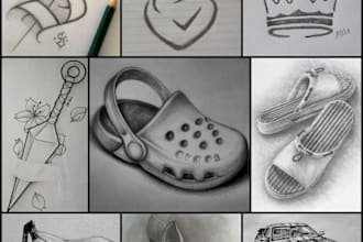draw products, logo, car, cartoon, animals letters, handmade pencil sketches
