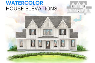create hand painted watercolor house elevation renderings