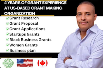 do grant writing, business plan writer, pitch deck, startup plan, grant proposal