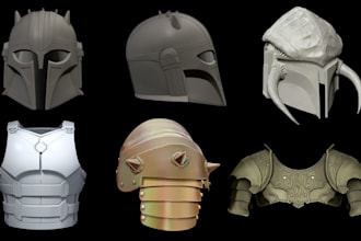 sculpt printable 3d cosplay model, 3d armor, 3d helmet, 3d weapon, mask, sword