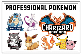 design pokemon art logo, draft league team, fakemon, and pokemon card or text