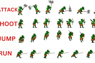 draw 2d sprite sheet character, pixelart, 2d sprite animation 2d game assets