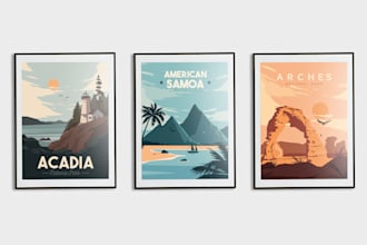 create a national park poster landscape illustration