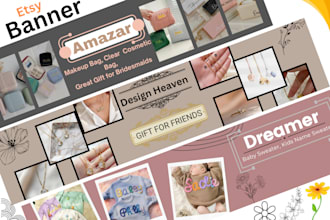design attractive etsy shop banner, etsy shopify store cover and etsy logo